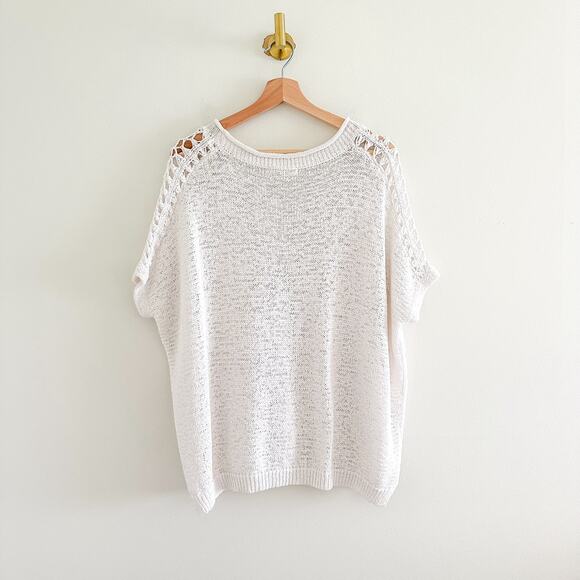 Anthropologie Moth Crochet Short Sleeve Knit Pullover Sweater Top White XS - Picture 2 of 8